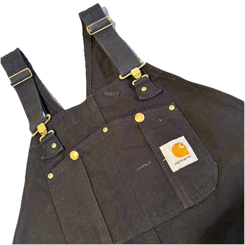 Carhartt Bib Overalls Mens 42X32 Black Carpenter Double Knee Lined USA Made R02